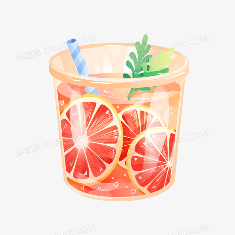 水彩西柚果汁饮料素材