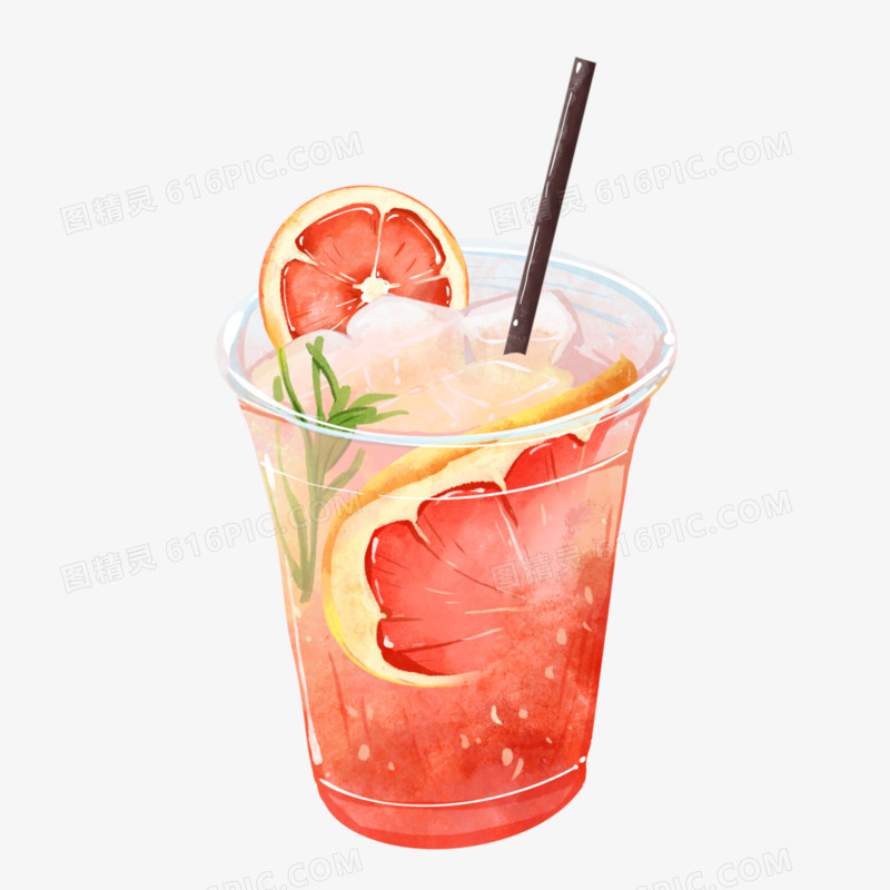 手绘水彩水果柚子饮料
