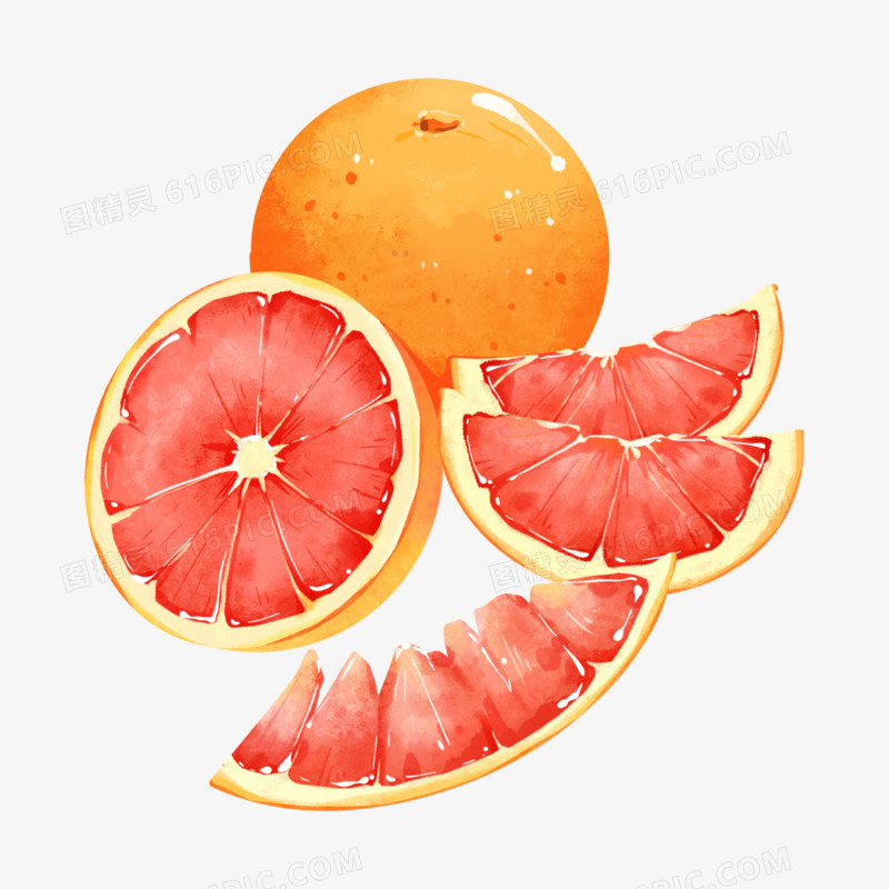 手绘水彩水果红心柚子素材