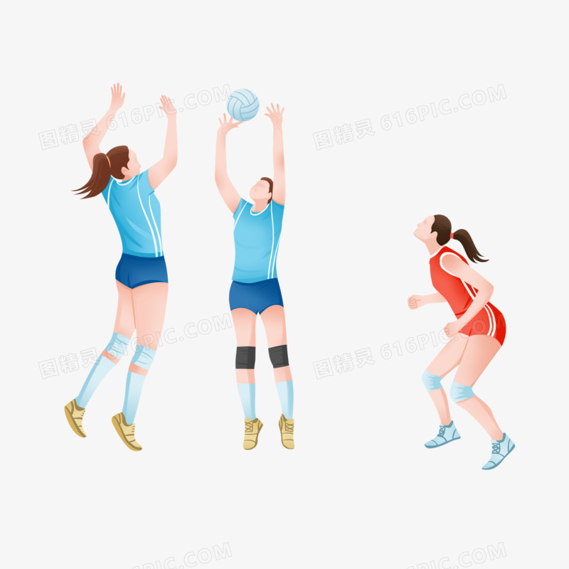 手绘插画风女子排球运动员比赛元素