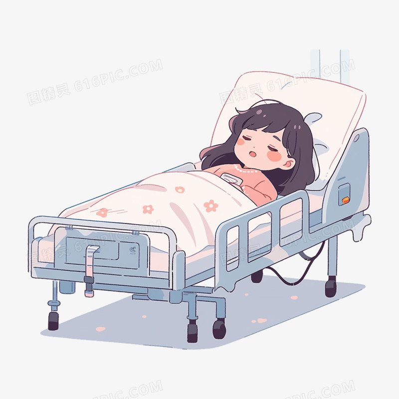 女孩卧病在床卡通插画