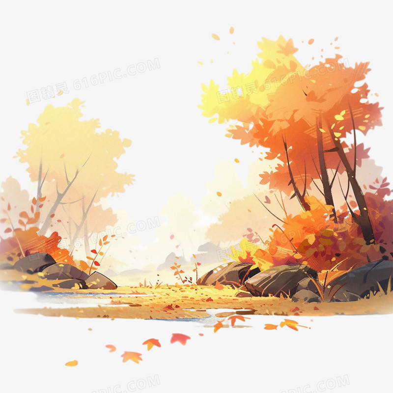 秋天风景枫叶落叶插画