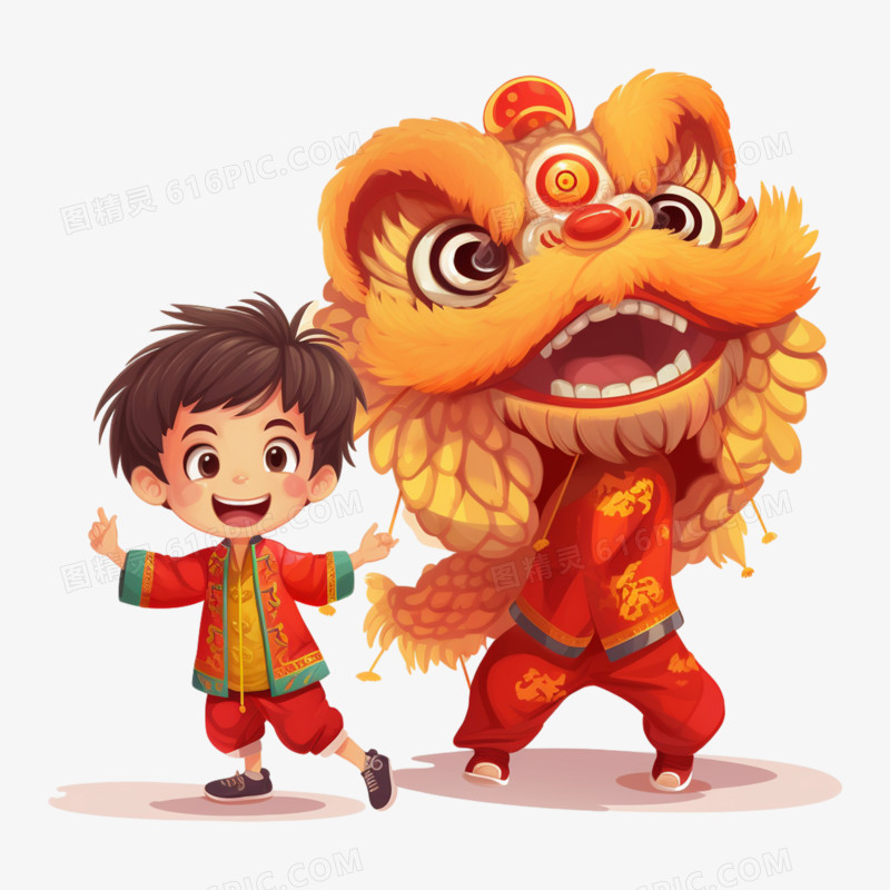 传统中国男孩舞狮