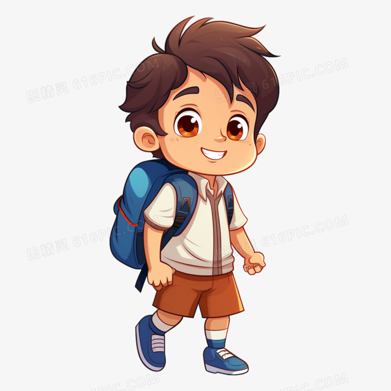 开学季男孩背着书包上学