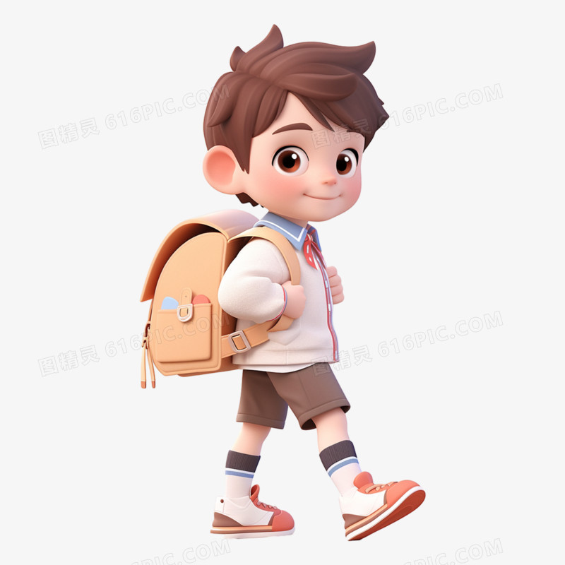 3D开学季男孩背着书包上学