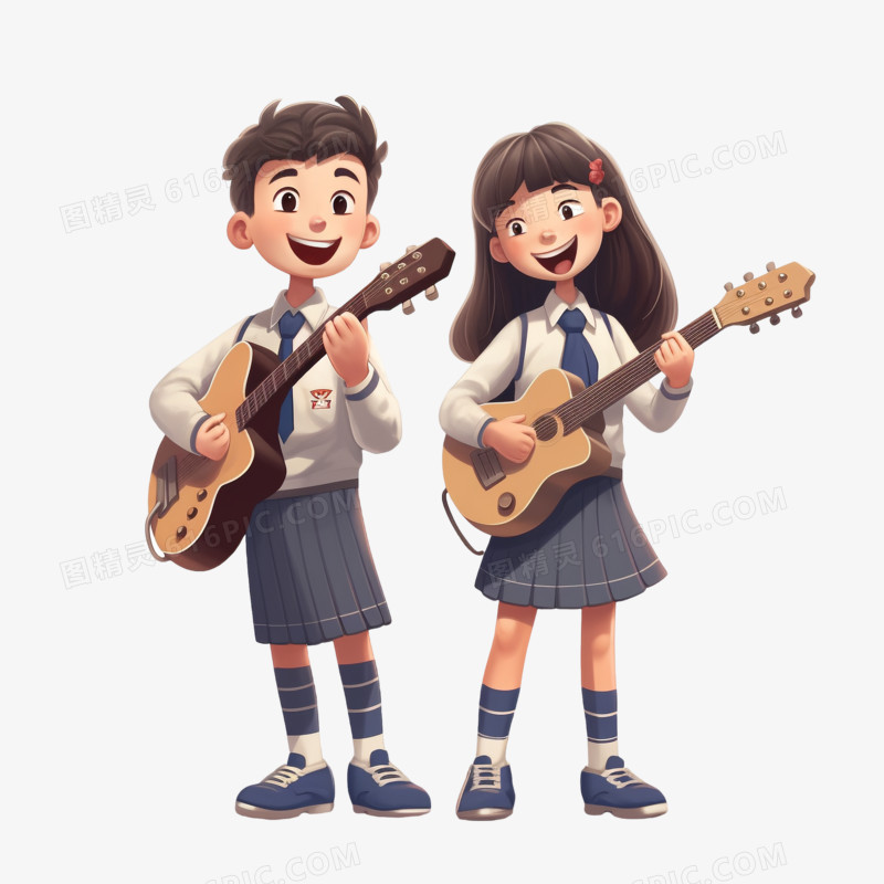 两个学生唱歌演奏元素