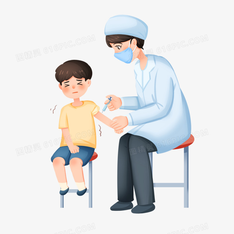 手绘插画医生给孩子打疫苗免抠素材