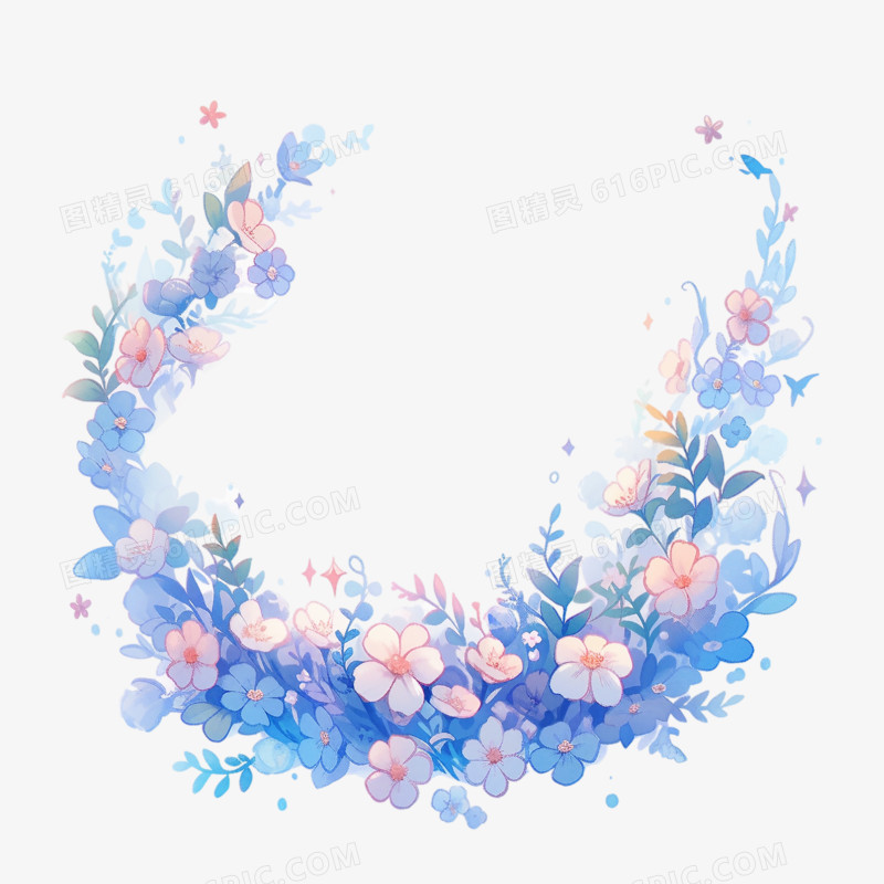 水彩花环花卉插画