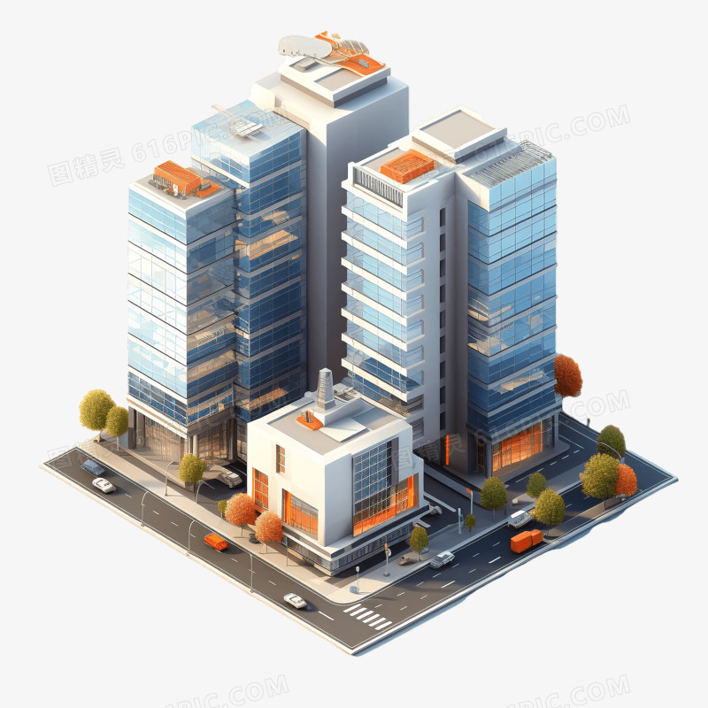 3D立体商务建筑免抠元素