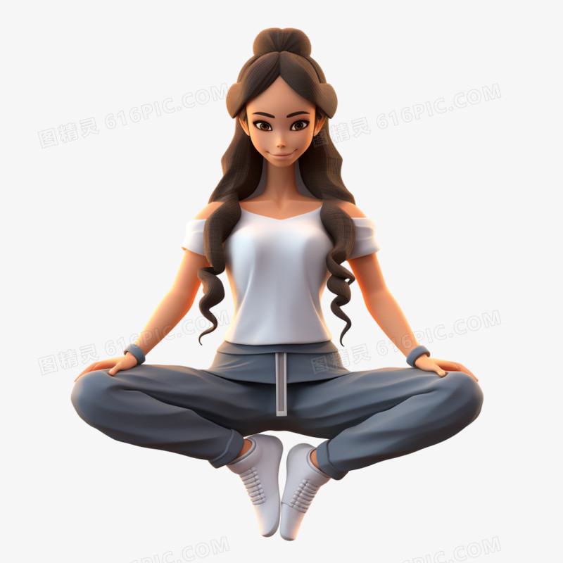 3D卡通瑜伽女生元素