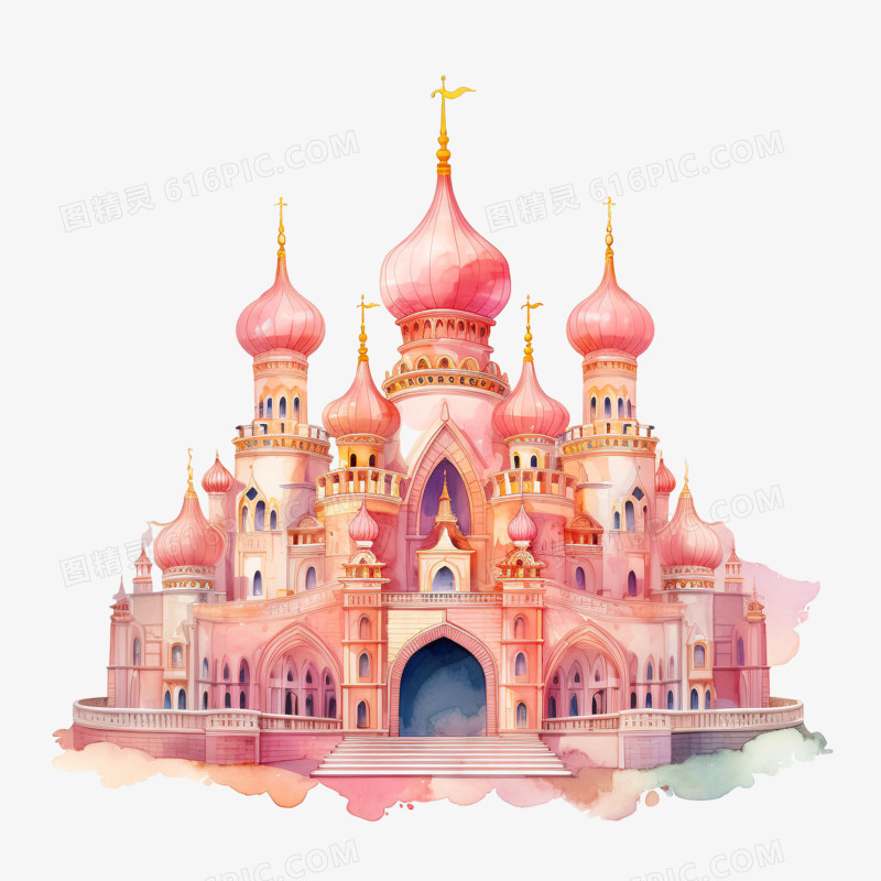 水彩彩墨风城堡建筑元素