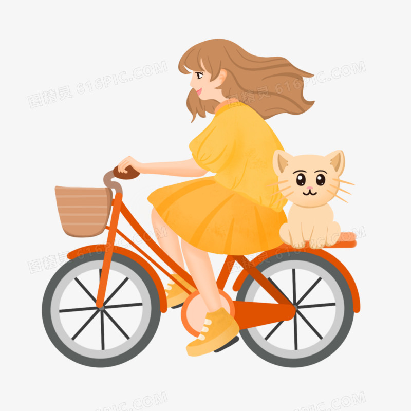 小女孩骑单车带猫咪素材