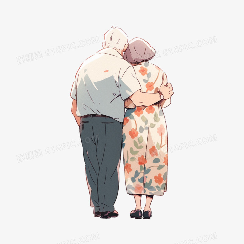 关爱老人老年夫妻年迈的夫妇人物背影元素