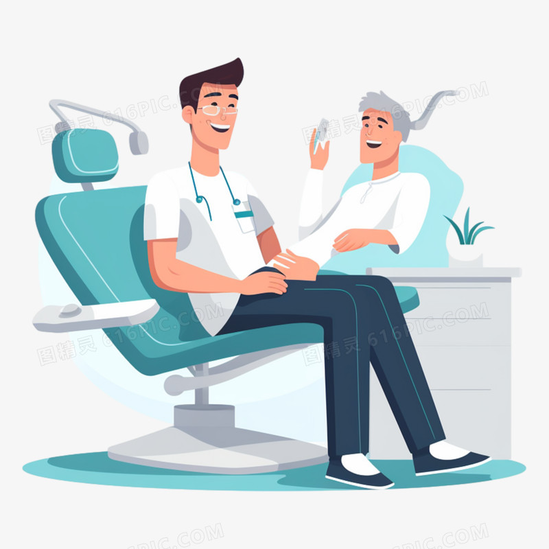 病人躺在椅子上看牙医