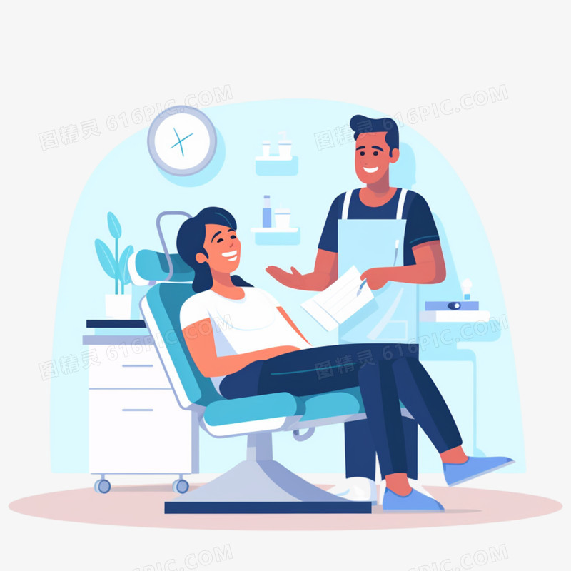 病人躺在椅子上看牙医