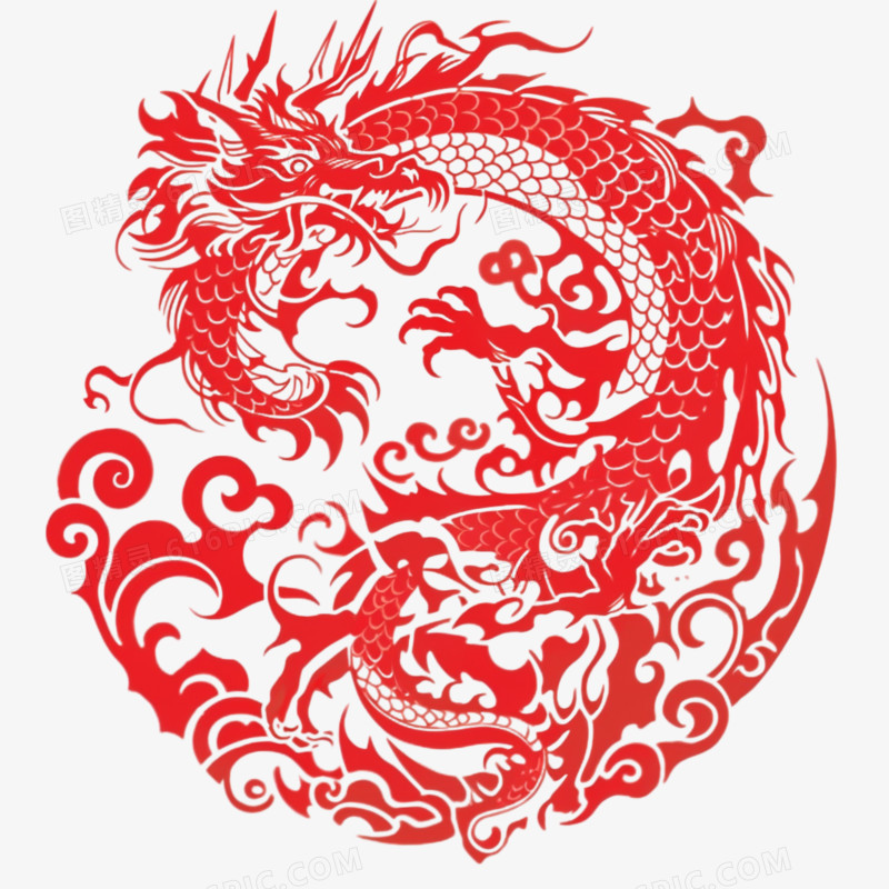 手工艺窗花龙形象免抠素材