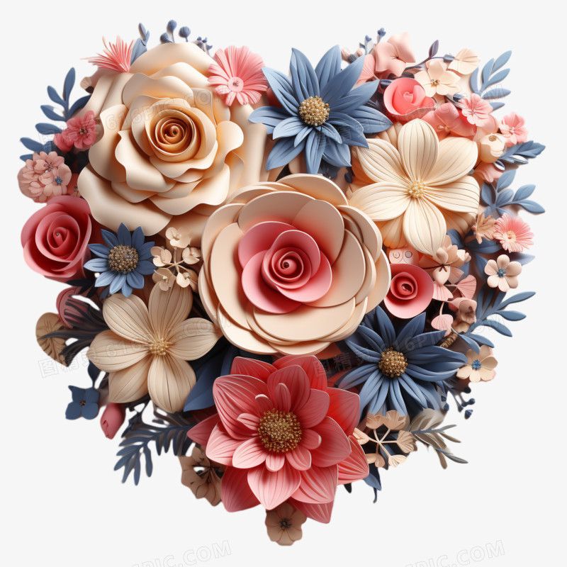 3D鲜花爱情心形礼物装饰元素