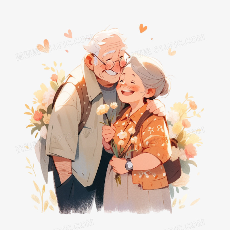 关爱老人老年夫妻年迈的夫妇人物元素