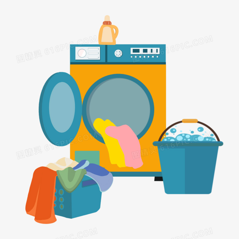 手绘卡通洗衣机洗衣服免抠元素