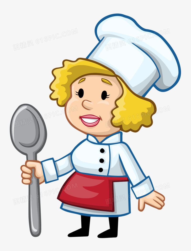 卡通手绘拿勺子矮小女厨师