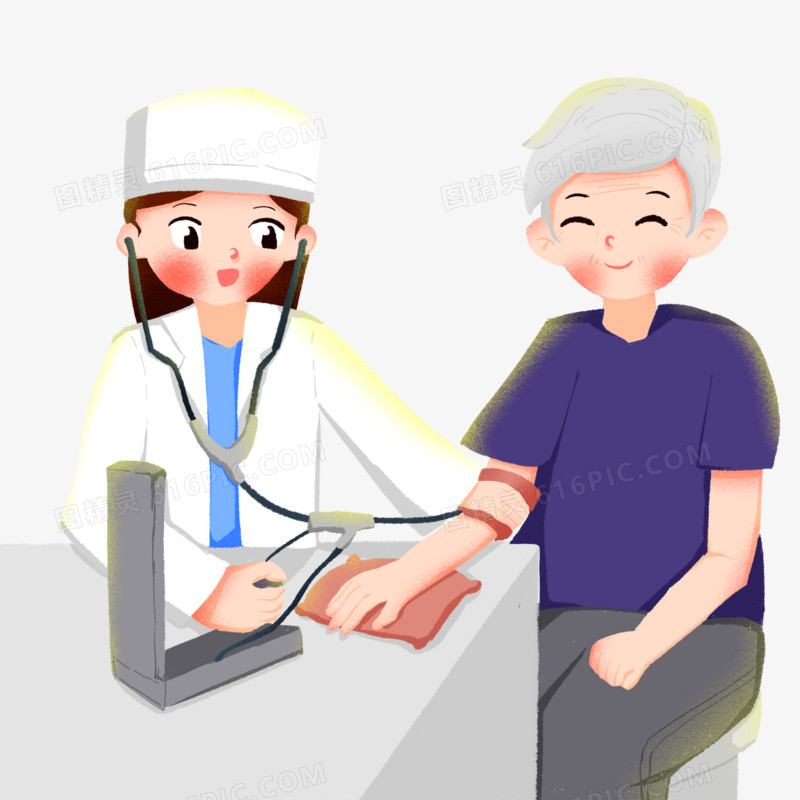 卡通医生给老爷爷测血压元素