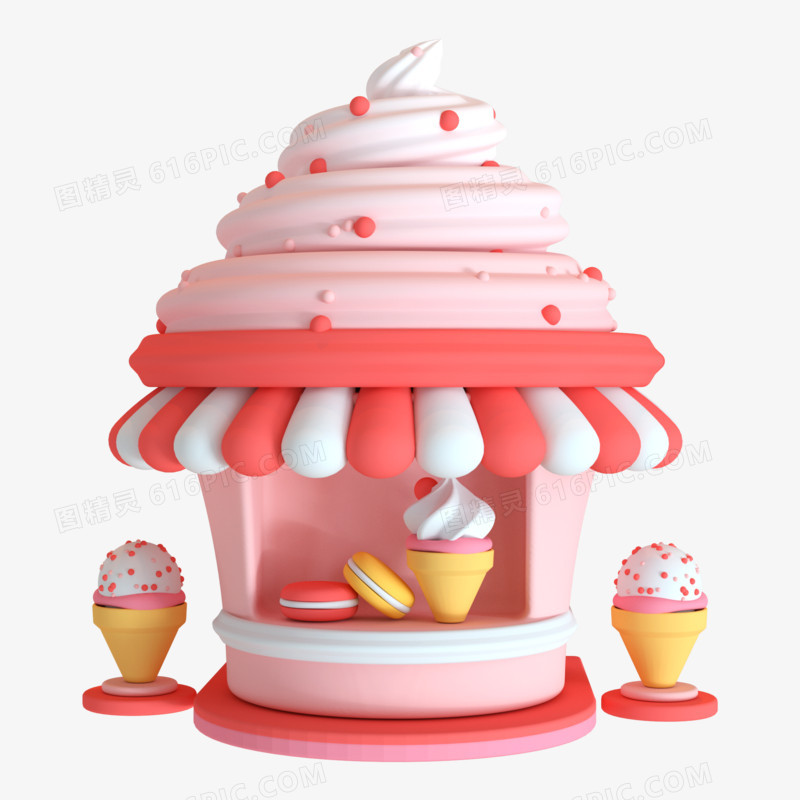 C4D粉色冰淇淋甜品店美食店铺3d元素