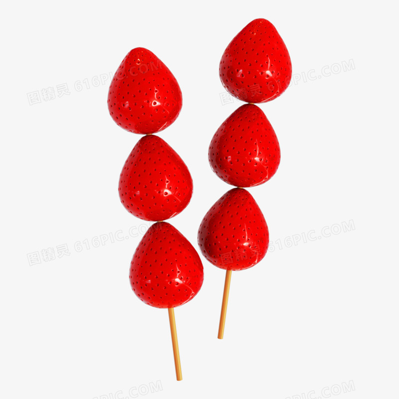 C4D红色草莓糖葫芦3d元素
