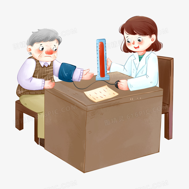 手绘医生给患者测血压元素