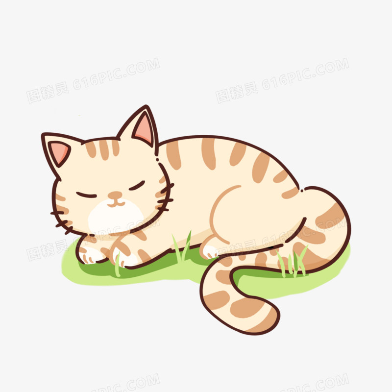 在草地上睡觉的小猫咪插画元素