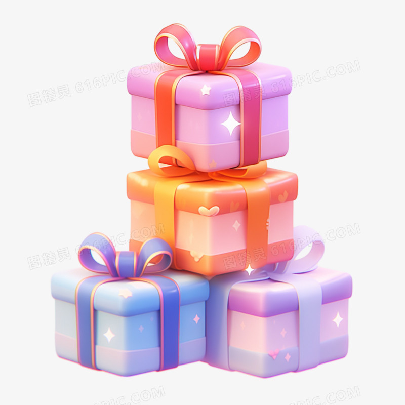 3d立体彩色的礼物盒免抠素材