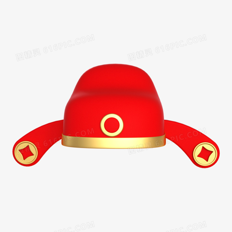 红色C4D财神帽3d元素