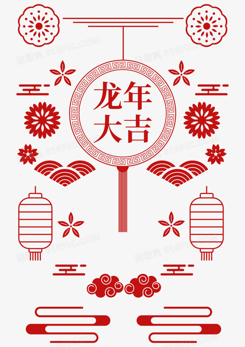 红色中式龙年底纹装饰素材