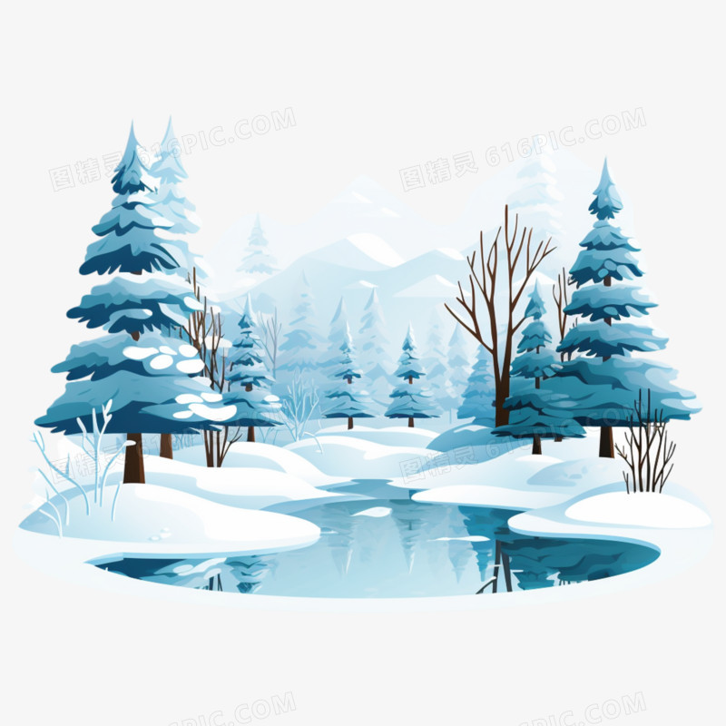 插画冬天雪景免抠元素