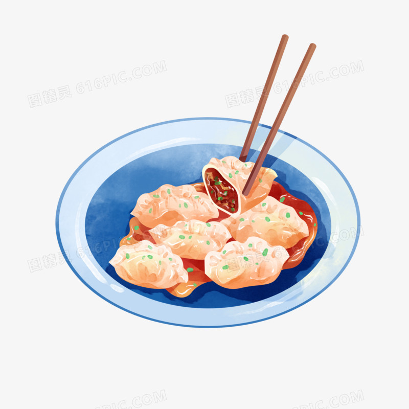 手绘水彩面食饺子素材