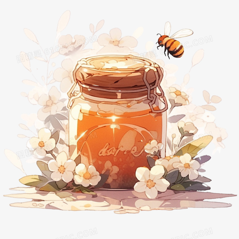 玻璃罐蜂蜜蜂王浆蜜糖元素