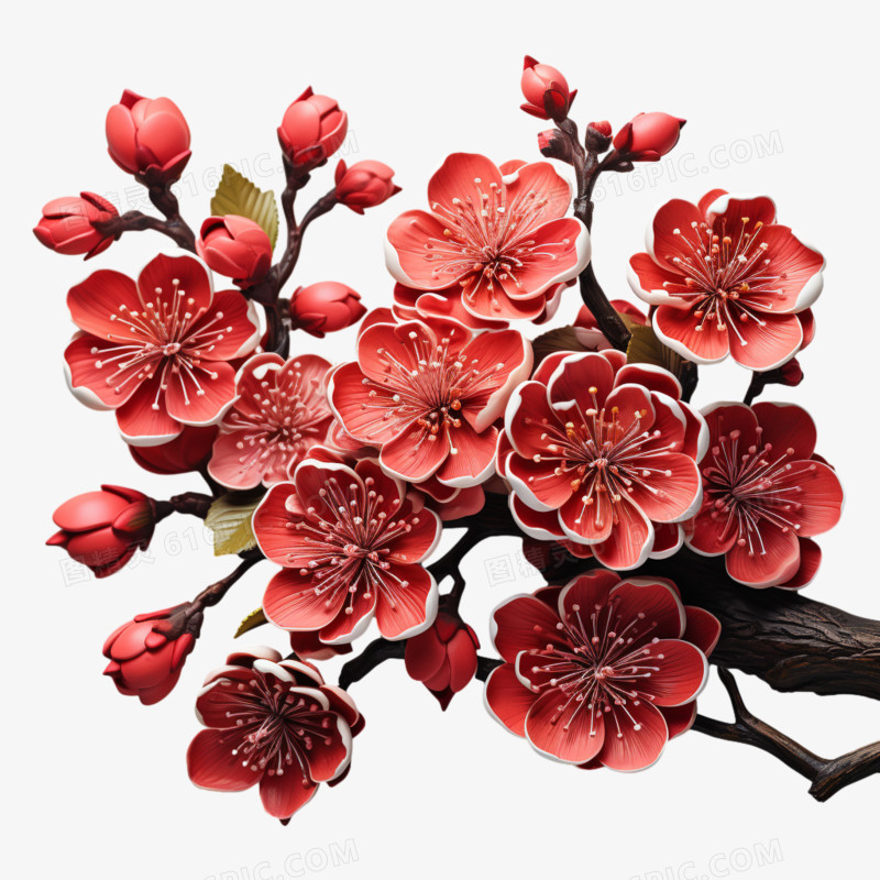 红色剪纸立体红梅花纸艺花朵元素