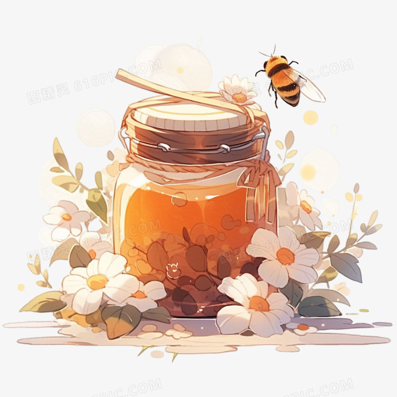 玻璃罐蜂蜜蜂王浆蜜糖元素