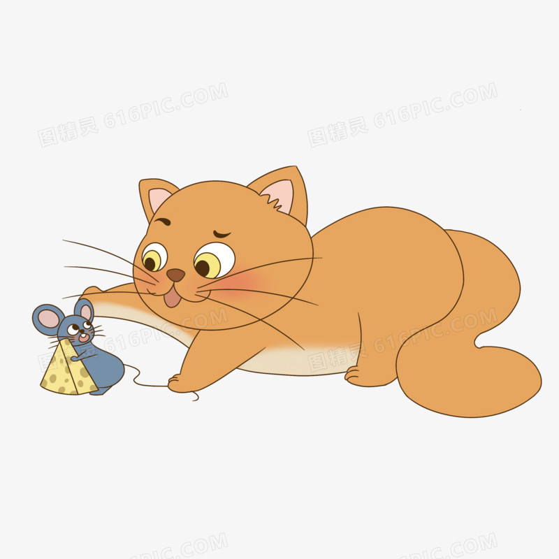 插画彩色猫抓老鼠素材