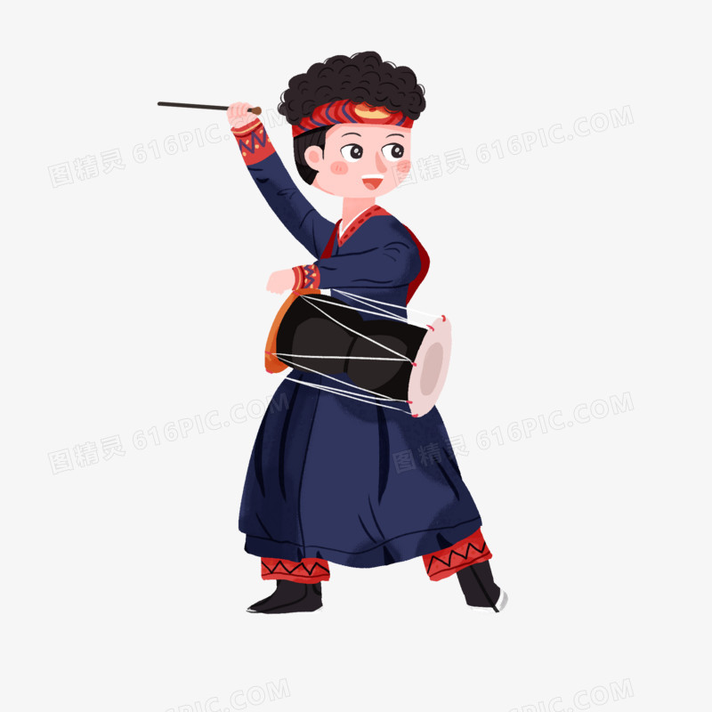 手绘朝鲜族服装男生跳舞打鼓元素二