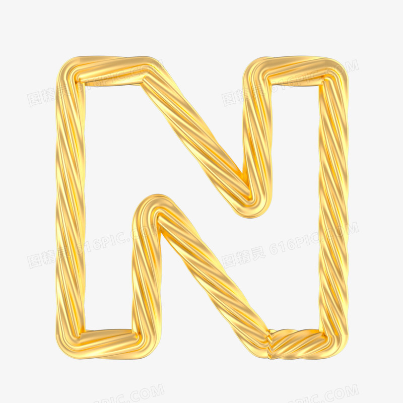 c4d立体金色造型英文字母模型N