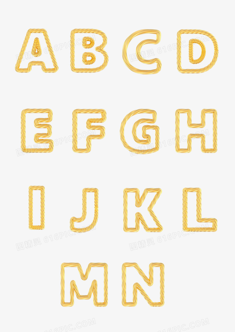 一组c4d立体金色造型英文字母模型