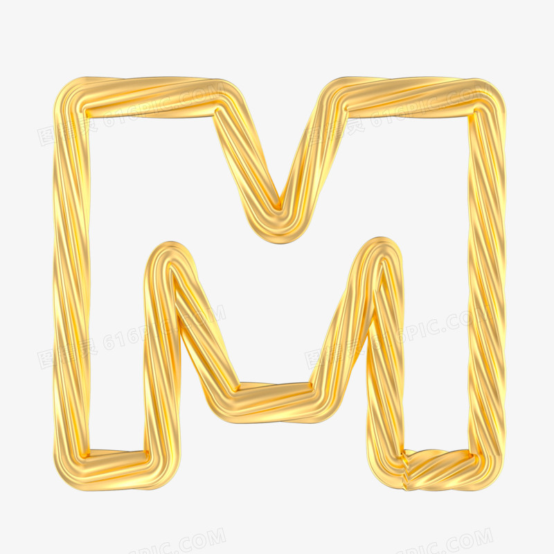 c4d立体金色造型英文字母模型M