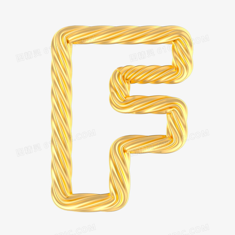 c4d立体金色造型英文字母模型F