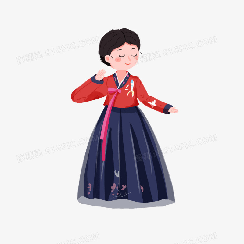 手绘朝鲜族服装女生跳舞元素一