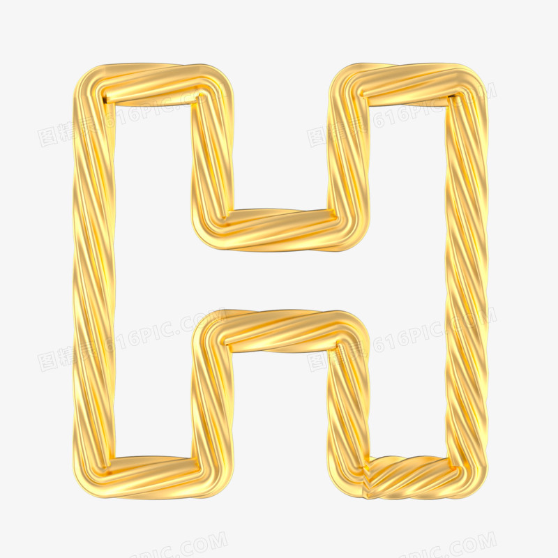 c4d立体金色造型英文字母模型H