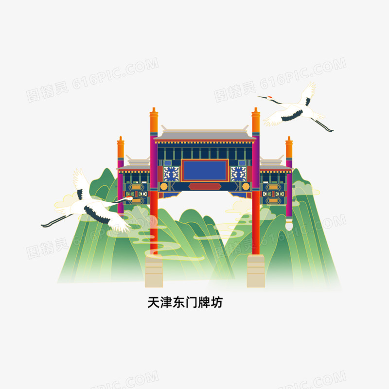 一组中国风文化古代建筑素材天津东门牌坊套图合集元素六
