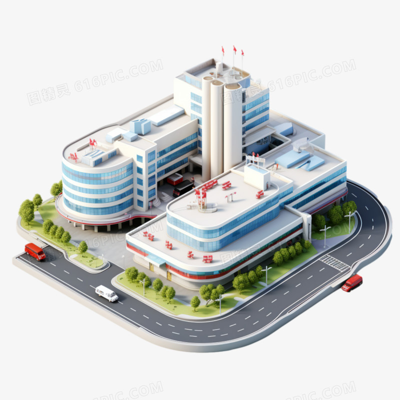 3D立体医院建筑免抠元素