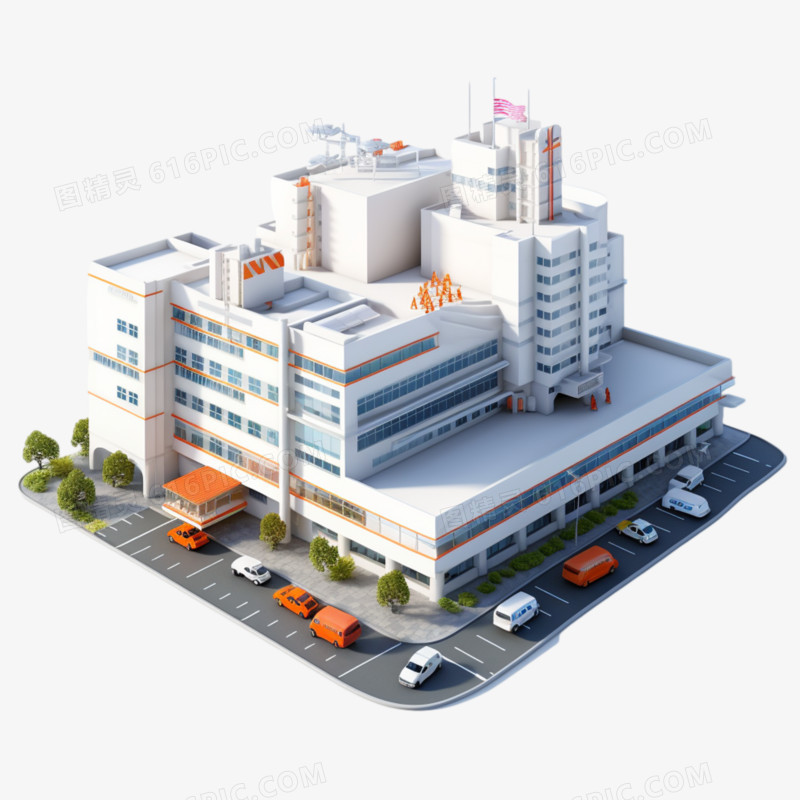 3D立体医院建筑免抠元素