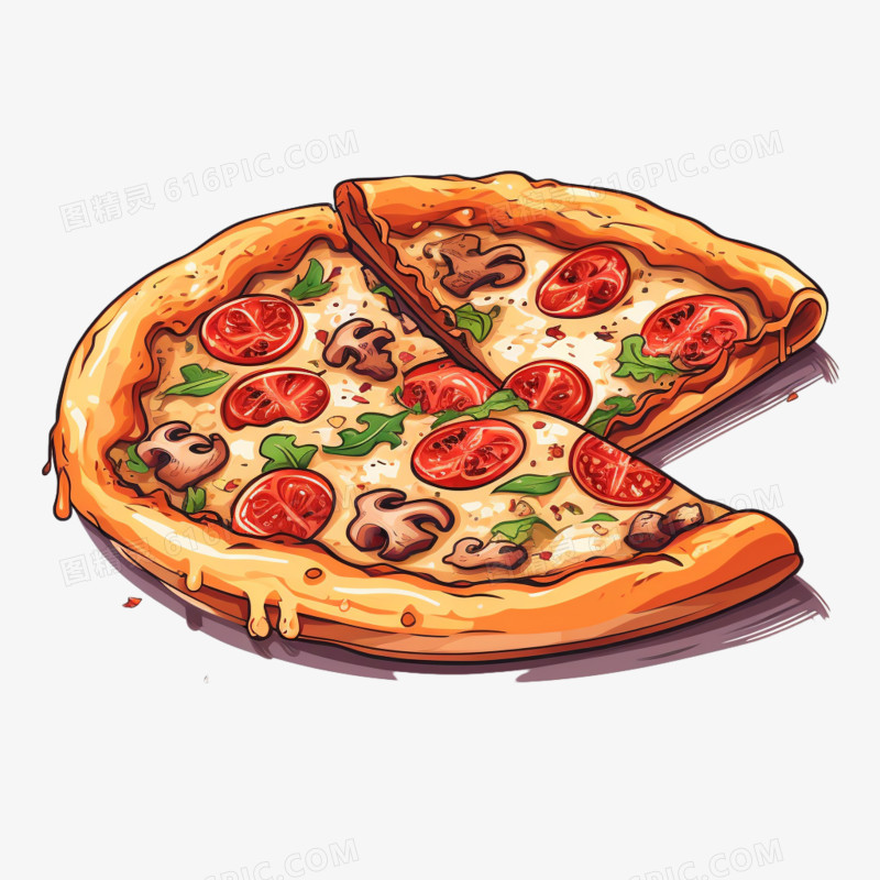插画风披萨免抠元素