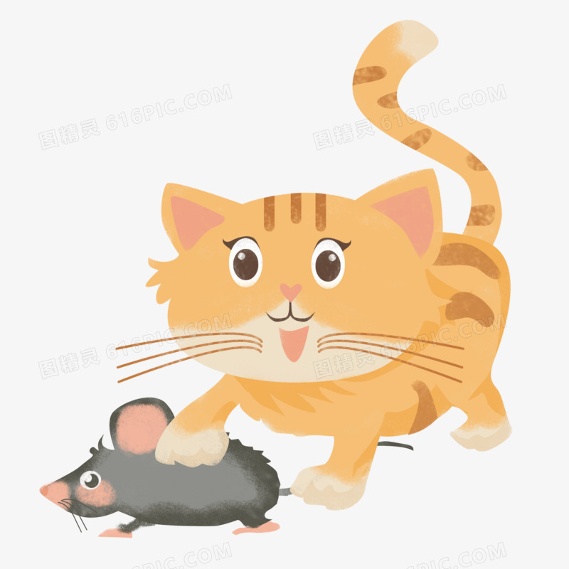 手绘可爱猫咪捉老鼠素材